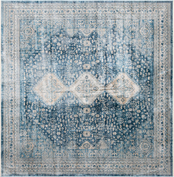 Unique Loom Newport Rosecliff Machine Made Border Rug Navy Blue, Ivory/Light Blue 10' 2" x 10' 2"