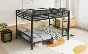 English Elm Queen Over Queen Metal Bunk Bed With Sturdy Ladder, Storage Shelf & Stylish Black Finish For Teens W2580S00043-GIGA