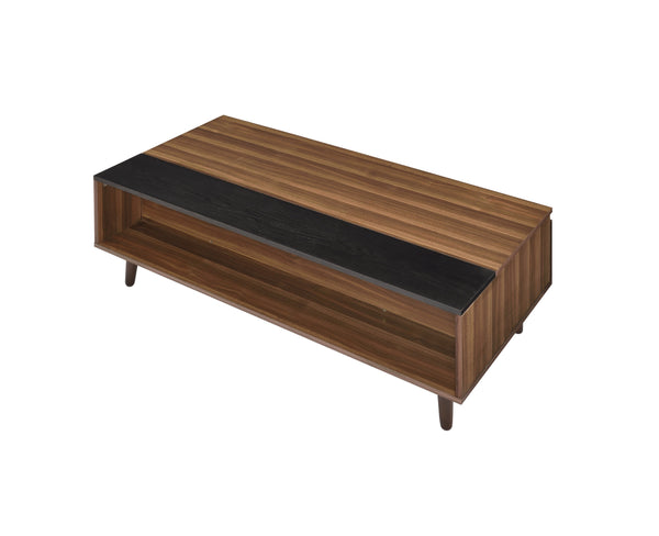 English Elm Avala Walnut & Black Lift-Top Coffee Table with 4 Compartments, Durable Melamine Top, Modern Legs B2726P251272