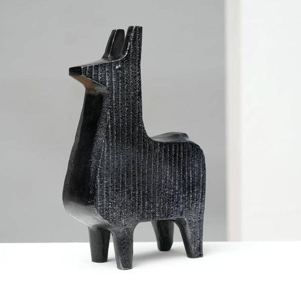 English Elm Black Ribbed Llama Sculpture – Modern Aluminum Table Décor For Playful Elegance In Any Space! B346P336912