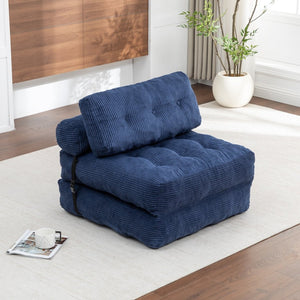 English Elm Folding Floor Sofa Bed Convertible Sleeper Chair with Shredded Foam Corded Fabric Dark Blue W2200P442795