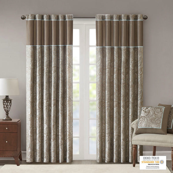 English Elm Jacquard Madison Park Aubrey Window Curtain Pair 50x84 Blue Taupe Platinum Jacquard Paisley Panels B035100442