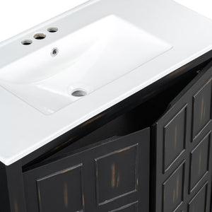English Elm Modern 48 Inch Freestanding Bathroom Vanity Dual Ceramic Sinks Soft Close Gold Handles N729P000004P