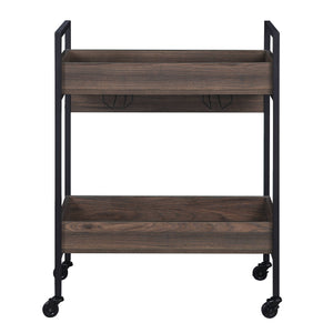 English Elm Jerrick Walnut & Black Serving Cart with 2-Tier Shelves, Powder-Coated Metal Frame, Cup Holder - Durable Utility Table B2726P286744