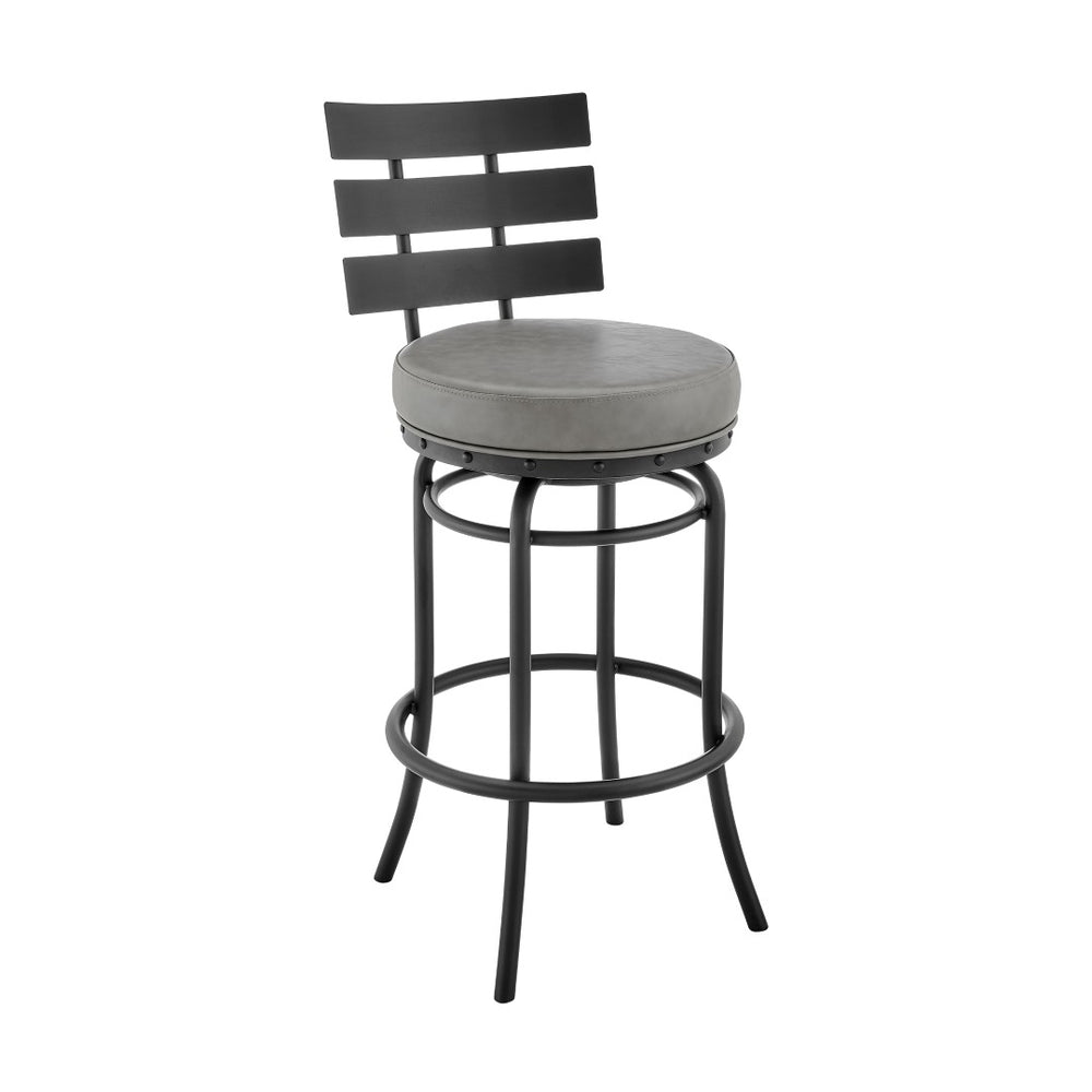 English Elm Xelora 360° Swivel Counter & Bar Stool In Black Frame With Gray Faux Leather For Modern Spaces B2736P354305-GIGA