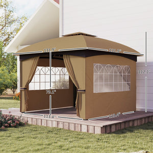 English Elm Double Tier Outdoor Gazebo with Arched Windows Steel Frame and Uv Resistant Polyester Canopy Beige T3971P426830