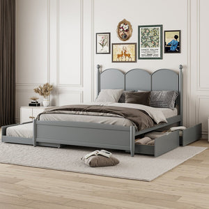 English Elm Queen Size Platform Bed With Trundle & 2 Large Drawers - Elegant Gray Storage Solution For Bedrooms N820S00025E-GIGA