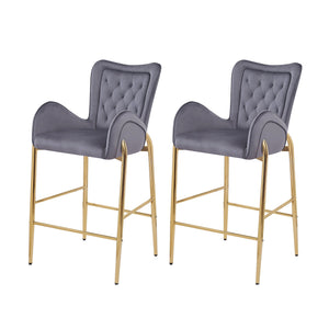 English Elm Christopher Knight Home® - 28.75inch Velvet Counter Height Stool Set of 2 with Tufted Back, Gold Frame & Foam Comfort, 265lb Gray N762P199823E