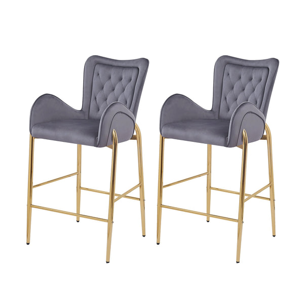 English Elm Christopher Knight Home® - 28.75inch Velvet Counter Height Stool Set of 2 with Tufted Back, Gold Frame & Foam Comfort, 265lb Gray N762P199823E