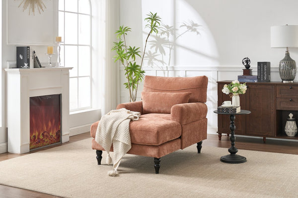 English Elm Modern Chaise Lounge with Plush High-Resilience Cushion and Solid Wood Frame for Durable Comfort Orange W2120P296385