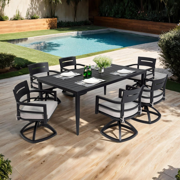 English Elm 7-Piece Modern Aluminum Patio Dining Set With 6 Swivel Rockers & Sunbrella Cushions For Comfort W1886S00007