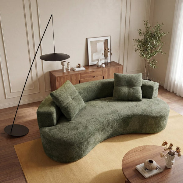 English Elm 79.5" Boucle Floor Sofa Seats Three with Cloud Soft Foam Core and Two Accent Pillows Green W5515P443762