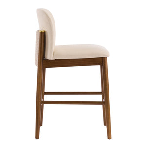 English Elm Lois Rubberwood Counter Stools Set of 2 Beige Upholstered Seats Walnut Frame N775P369557W