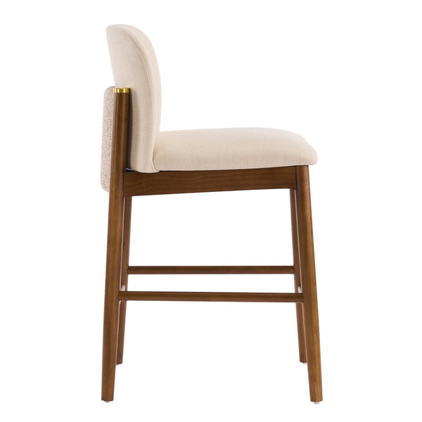 English Elm Lois Rubberwood Counter Stools Set of 2 Beige Upholstered Seats Walnut Frame N775P369557W