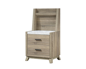 English Elm 1pc Rustic Two-Drawer Nightstand with Distressed Finish and Ample Storage for Bedroom Organization Brown,White 26.38 L x 22.87 W x 25.35 H B2741P330633
