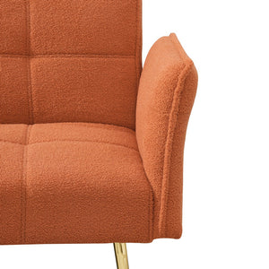 English Elm 70-inch Teddy Fleece Sofabed Convertible Futon with Adjustable Arms & Backrest, Plush Studio Bed Lounge Orange W2290P257421