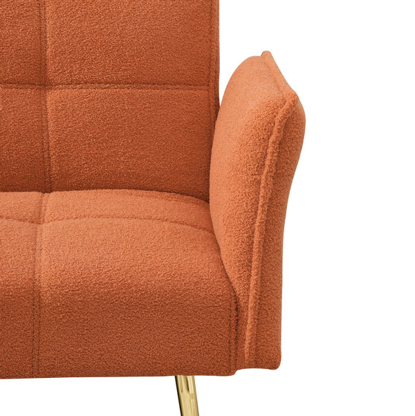 English Elm 70-inch Teddy Fleece Sofabed Convertible Futon with Adjustable Arms & Backrest, Plush Studio Bed Lounge Orange W2290P257421