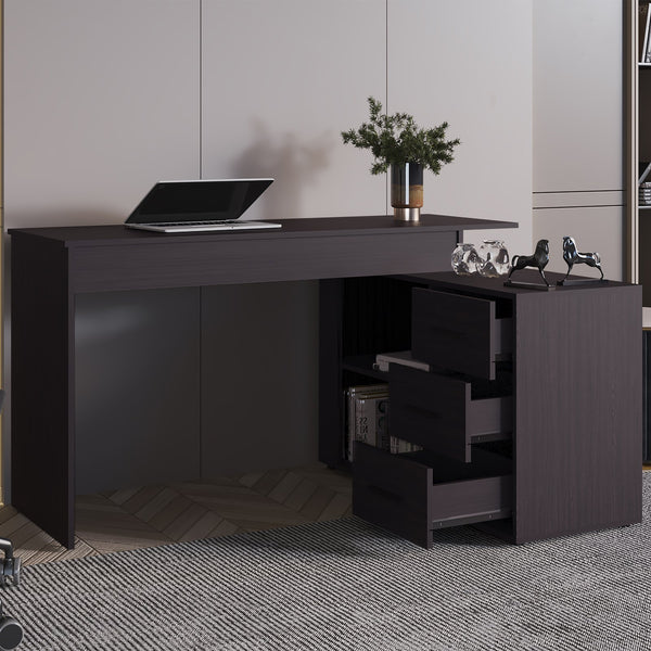 English Elm Upton L-Shape Home Office Desk in Black Wengue Finish with Shelving, Corner-Saving, Durable Design B070P368066