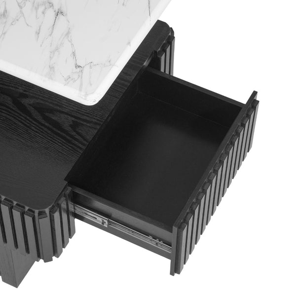 English Elm 46.5" Lift Top Coffee Table Fluted Frame Marble Pattern Hidden Storage Modern Living W5278P458348