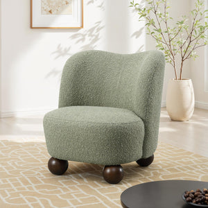 English Elm Contemporary Sculpted Barrel-Back Arm Chair with Smooth Casters, Neutral Textured Upholstery, Stylish Accent Seating Green 29 L x 32 W x 28 H B2741P401986
