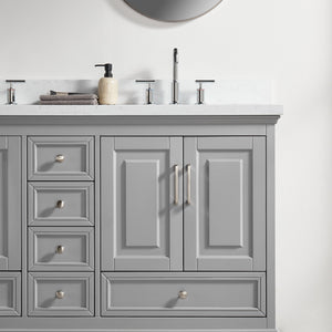 English Elm Fully 60'' Freestanding Double Bathroom Vanity with Solid Wood Base and Carrara Engineered Marble Top Gray W1826P382805