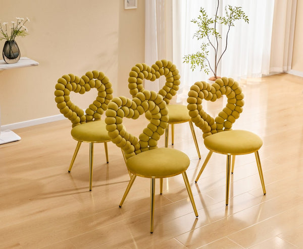 English Elm Unique Heart Shaped Bubble Tufted Velvet Accent Chair Glam Metal Frame Vanity Seat Gold,Yellow W3875P446140