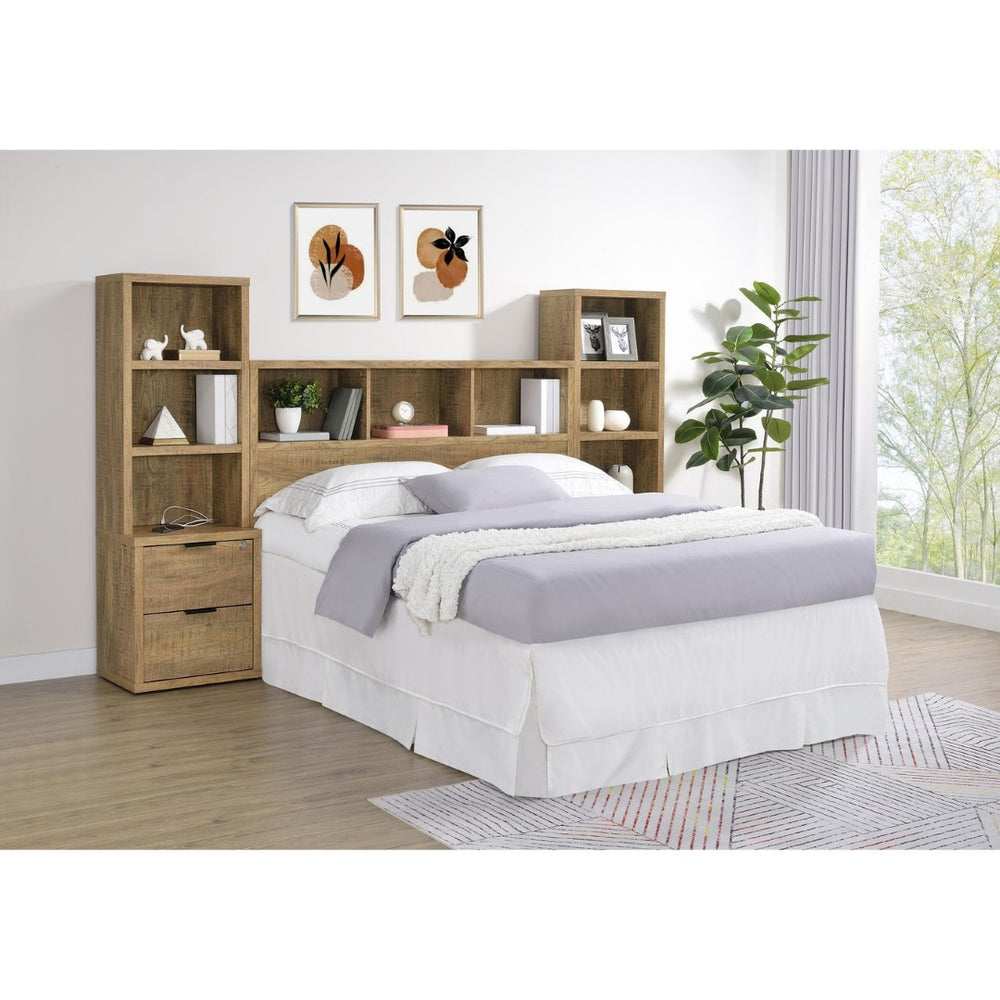 English Elm Geary Queen Bedroom Set with Bookcase Headboard Usb Charging Nightstands Warm Finish B062S01700
