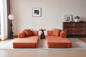 English Elm 78.8" Corduroy Modular Floor Sofa Convertible Sleeper Futon with Pillow Back Support Orange W5617P455986