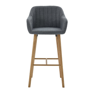 English Elm Modern Linen Upholstered Barstools with Oak Legs Armrests and Footrest for Kitchen Islands Gray W395P396316
