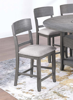 English Elm Gray Ladder-Back High Chairs Set of 2 – Padded Fabric Seats, Rustic Counter Dining Stools, Stable Wood B011P367989