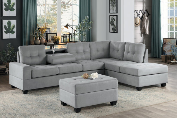 English Elm Modern Gray Microfiber Sectional Sofa with Reversible Chaise and Cup Holders B011S01294