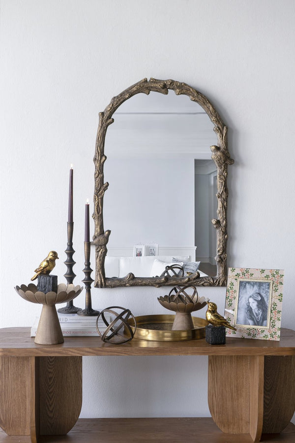 English Elm Set of 2 Gold Resin Songbird Sculpture on Faux Branch — Elegant Metallic Sparrow Accents for Mantel Tablescape Decor Antique Gold,Black W2078P406946