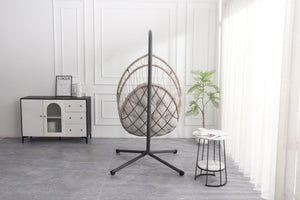 English Elm Outdoor Egg Hanging Chair with Stand Linen Gray - Cozy Wicker Swing, 350lb Sturdy Frame, Indoor/Outdoor Comfort W2500P288868