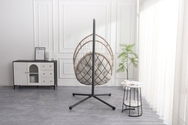 English Elm Outdoor Egg Hanging Chair with Stand Linen Gray - Cozy Wicker Swing, 350lb Sturdy Frame, Indoor/Outdoor Comfort W2500P288868