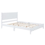 English Elm Full Size Wood Platform Bed Frame, Retro Style Bed With Rectangular Headboard,No Need Box Spring,White