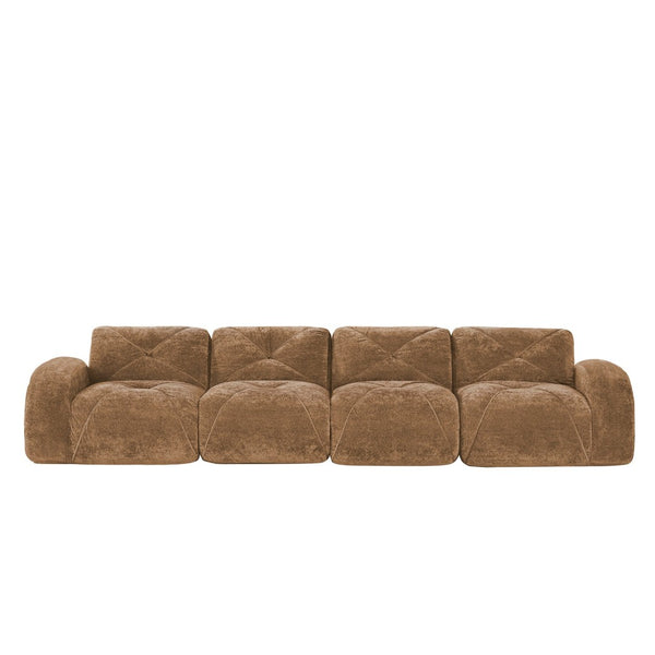 English Elm 140''soft Velvet Modular Cloud Sofa Tufted Plush Seating for Living Room or Home Theater Camel W714S01600