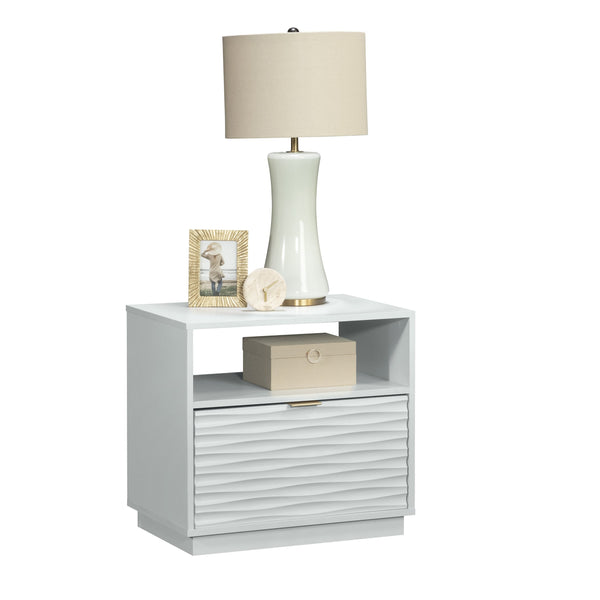 English Elm Night Stand - Sleek White Finish With Ribbed Drawer, Compact Storage Solution For Modern Spaces B356P402787