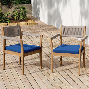 English Elm Christopher Knight Home® - Braided Acacia Wood Outdoor Dining Chairs Set Of 4 – Stylish Teak Finish With Navy Cushions & Rope N770P286668N004