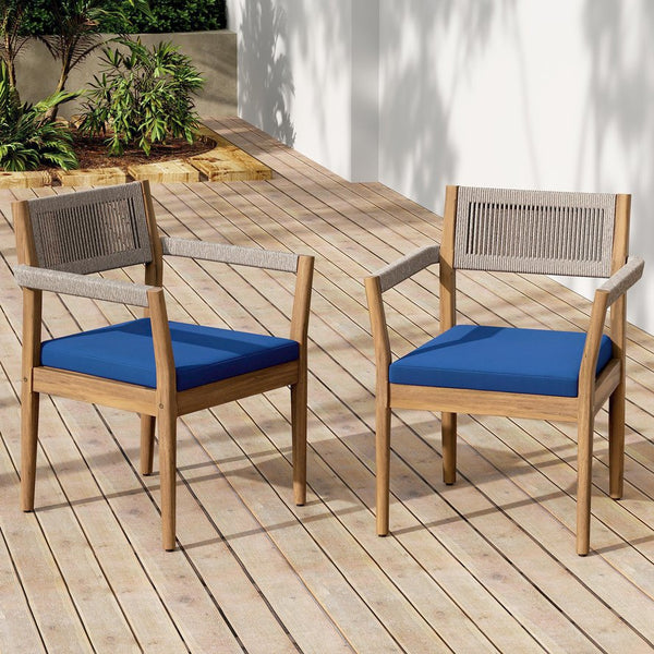 English Elm Christopher Knight Home® - Braided Acacia Wood Outdoor Dining Chairs Set Of 4 – Stylish Teak Finish With Navy Cushions & Rope N770P286668N004
