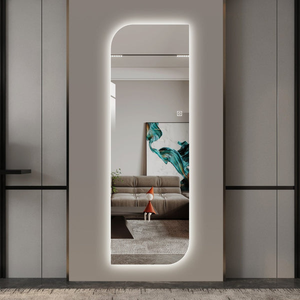 English Elm 65" Arch Full Length Wall Mirror with Dimmable Led Lighting for Bedroom or Entryway W2709P435572