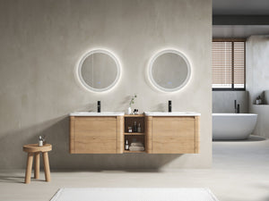 English Elm 68'' Wall-Mounted Bathroom Vanity with White Ceramic Sink, Plywood Shelves, Soft-Close Door Elegance W999S00382