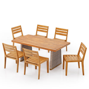 English Elm Christopher Knight Home® - 7 Acacia Wood Outdoor Dining Set 7-Piece with Handwoven Rattan Legs, Durable 200–400 lb Capacity Brown,Teak N773OD00049B