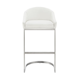 English Elm Zevrin Brushed Stainless Steel Bar Stool with White Faux Leather, Cantilever Base, 400lb Capacity B2736P354389