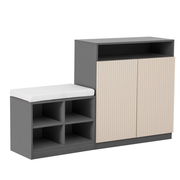 English Elm U_style Entryway Console Set with Wavy Doors Cushioned Bench and Adjustable Shoe Storage N711P345166M