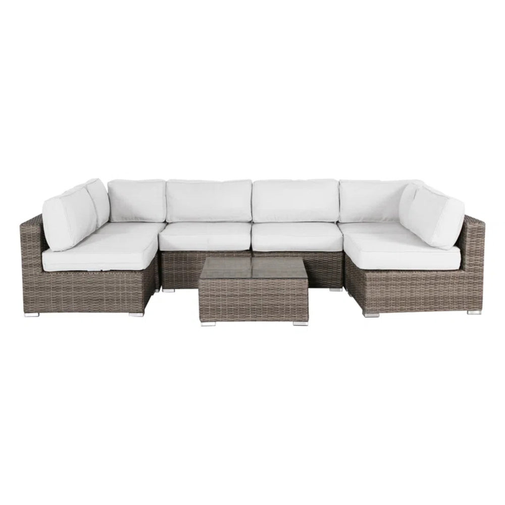 English Elm All-Weather 6-Seat Rattan Outdoor Lounge Set – Fully Assembled, Durable & Stylish For Year-Round Use B120S00088