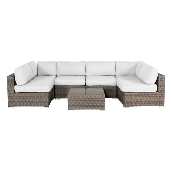 English Elm All-Weather 6-Seat Rattan Outdoor Lounge Set – Fully Assembled, Durable & Stylish For Year-Round Use B120S00088