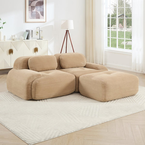 English Elm 82'' Modular L-shaped Sectional Sofa Corduroy Upholstery Curved Arms for Living Rooms Camel W714S01237