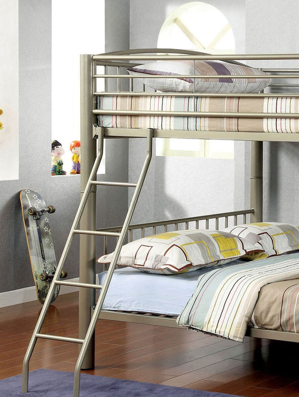 English Elm Metallic Gold Finish Contemporary Full-Over-Full Bunk Bed, Convertible to Two Beds, Movable Ladder B2741P353745
