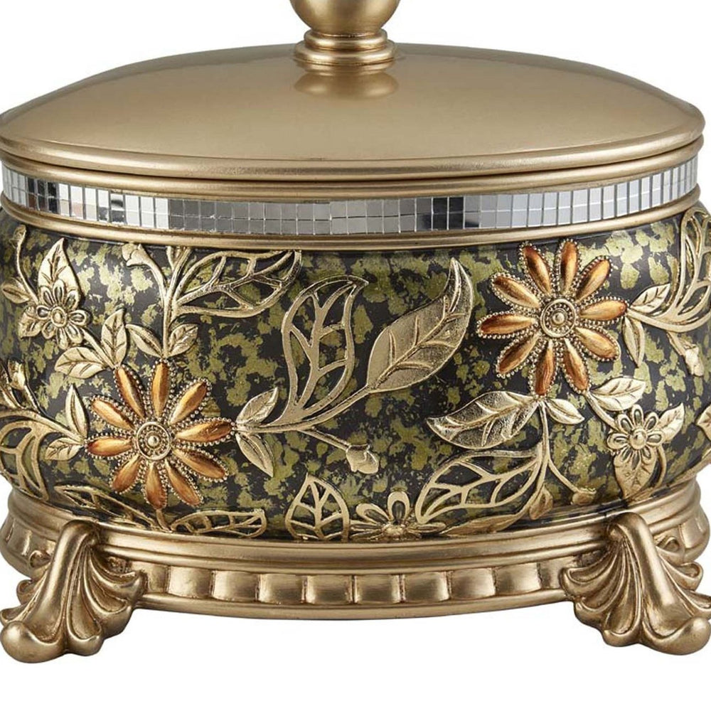 English Elm 9 Inch Chrysanthemum Resin Jewelry Box with Multicolor Filigree Base, Knob Lid & Velvet Interior - Elegant Storage Decor B072116406