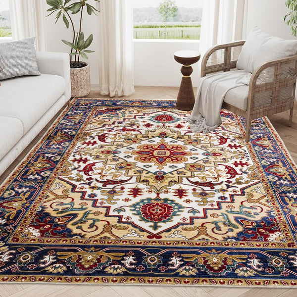 English Elm Area Rug 6X9 Vintage Bohemia Floral Design In Blue/Gold - Non-Slip, Washable & Perfect For Any Room! W2907P265116